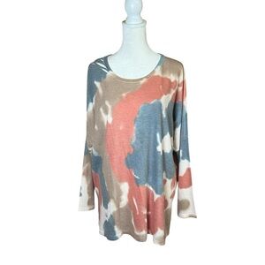 M Made in Italy Tie Dye Scoop Neck Long Sleeve Knit Top Slouchy Tunic Size Large